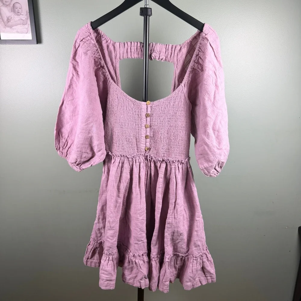 Free People Cottagecore Boho Womens Mini Dress Lilac Purple Cotton